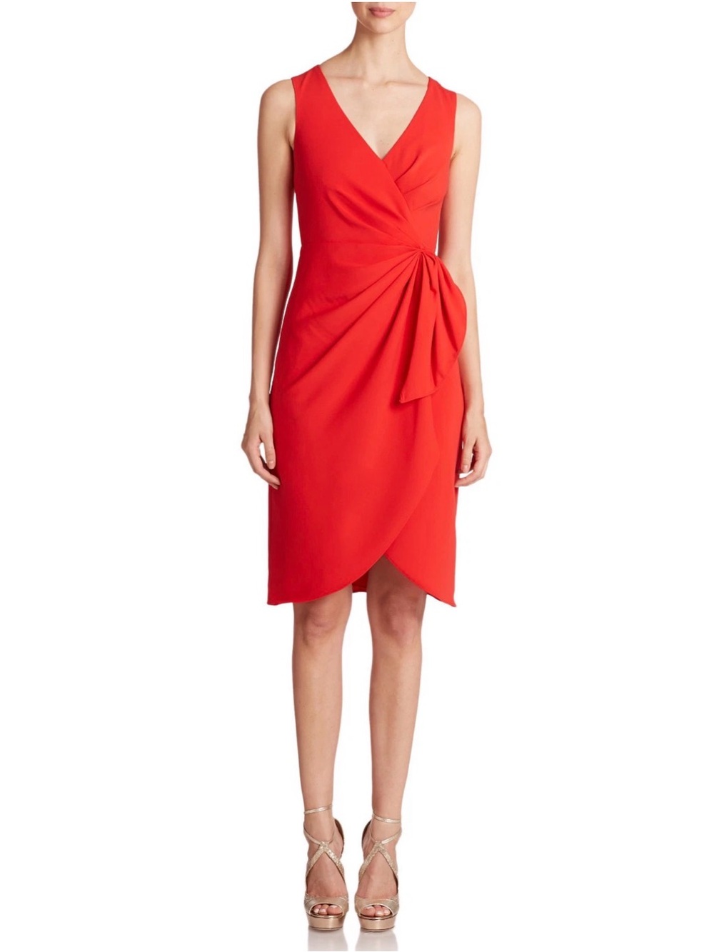 Badgley Mischka ~ Red Poppy Crepe Surplice V-Neck Tulip Party Dress size 6